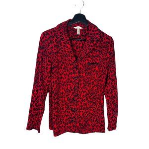 Soma Red Black Leopard Print Button Up Long Sleeve Pajama Top Medium